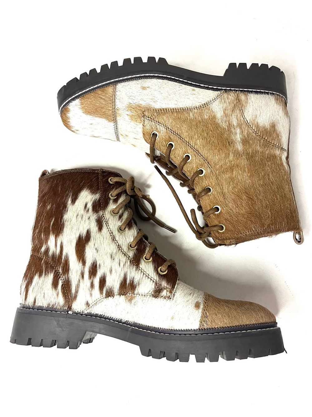 Myra Helium Hair-On Cowhide Boots in Brown and White - Size 9